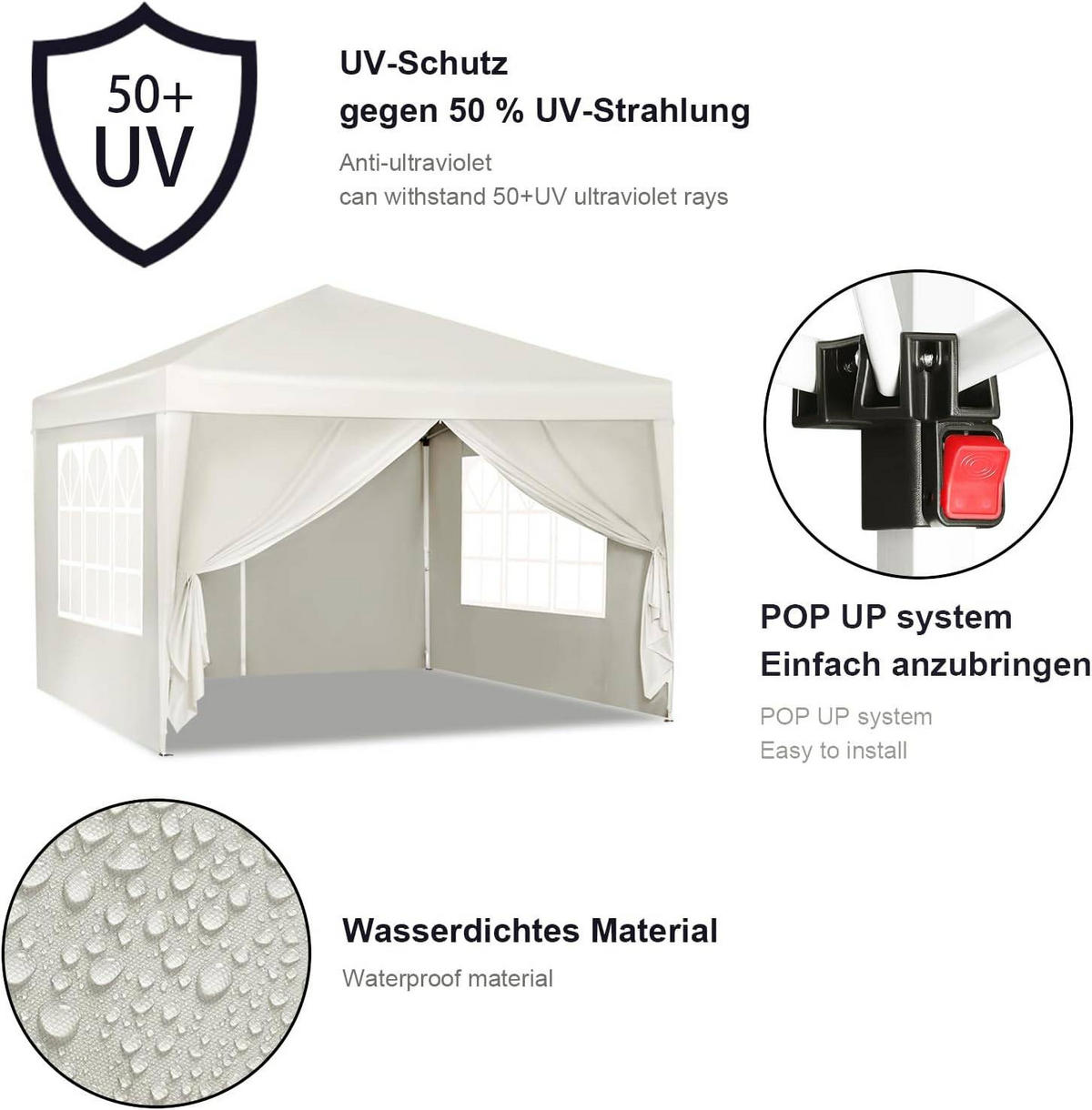 PAVILLON Pop-Up wasserdichter Faltpavillon, aus Oxford Metallrahmen 3 x 3 m - Beige, Metall (300/300/260cm) - Woltu