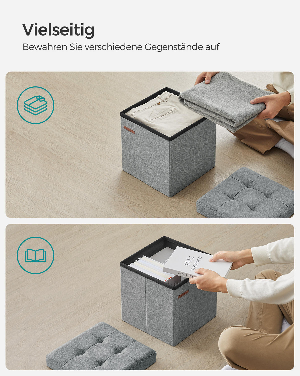 SITZHOCKER Monica - Hellgrau, Textil (30/30/30cm) - SONGMICS