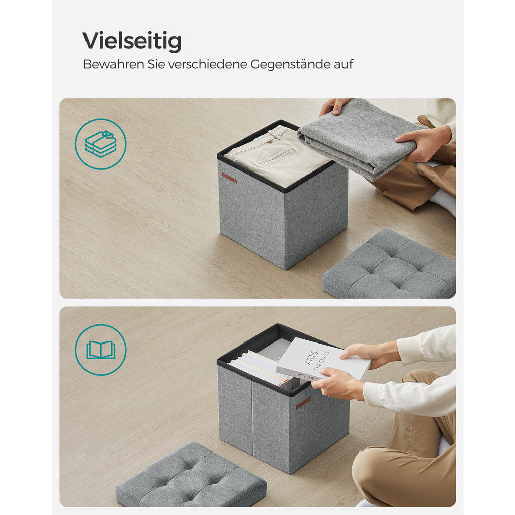 Thumbnail - Songmics Sitzhocker, Hellgrau, Textil, 30x30x30 cm, Wohnzimmer, Hocker, Sitzhocker
