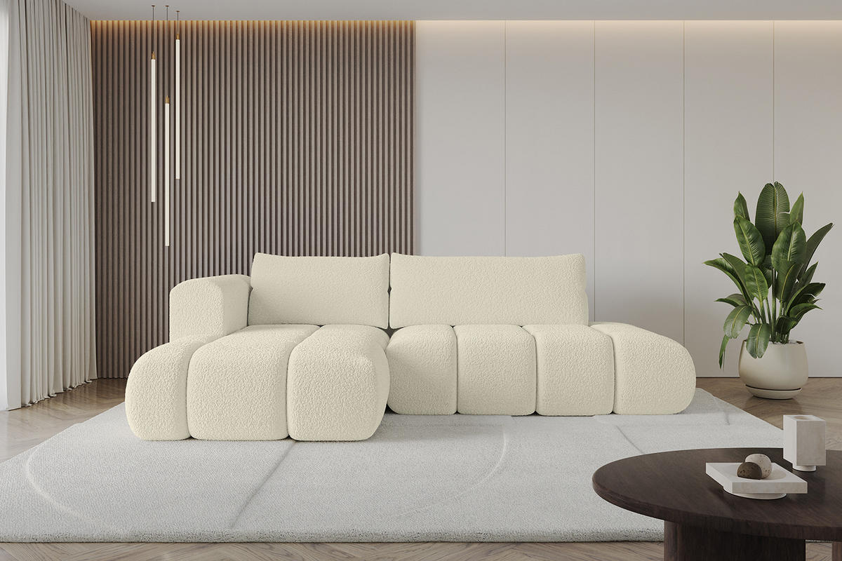 ECKSOFA Ottomane Links CLOUD-L 289x180x40 Beige Bouclé - Beige, Holzwerkstoff/Kunststoff (180/289cm) - ALTDECOR