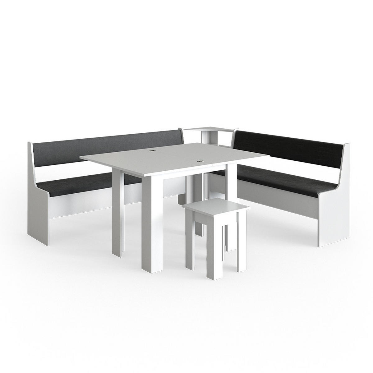 ECKBANKGRUPPE Roman Weiß 210 x 41.5 cm mit Tisch - Anthrazit/Weiß, Holzwerkstoff (210/80/180cm) - Vicco