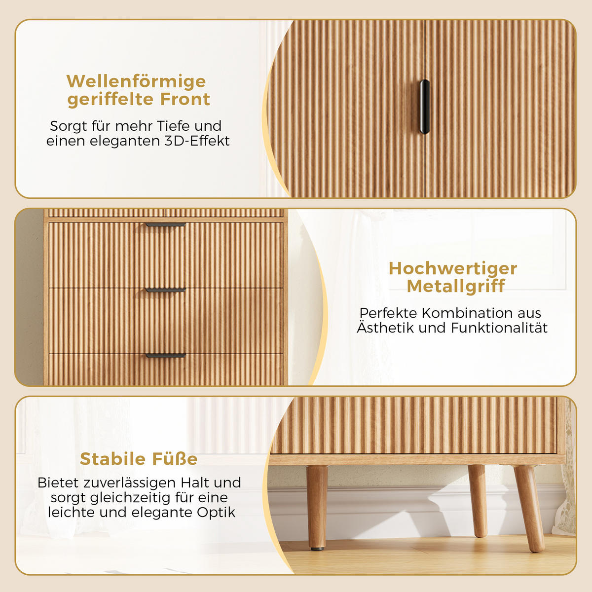 HIGHBOARD DE-38756 75/35/180 cm 2 Türen und 3 Schubladen Natur - Naturfarben, Holzwerkstoff (75/180/35cm) - ComfortXL