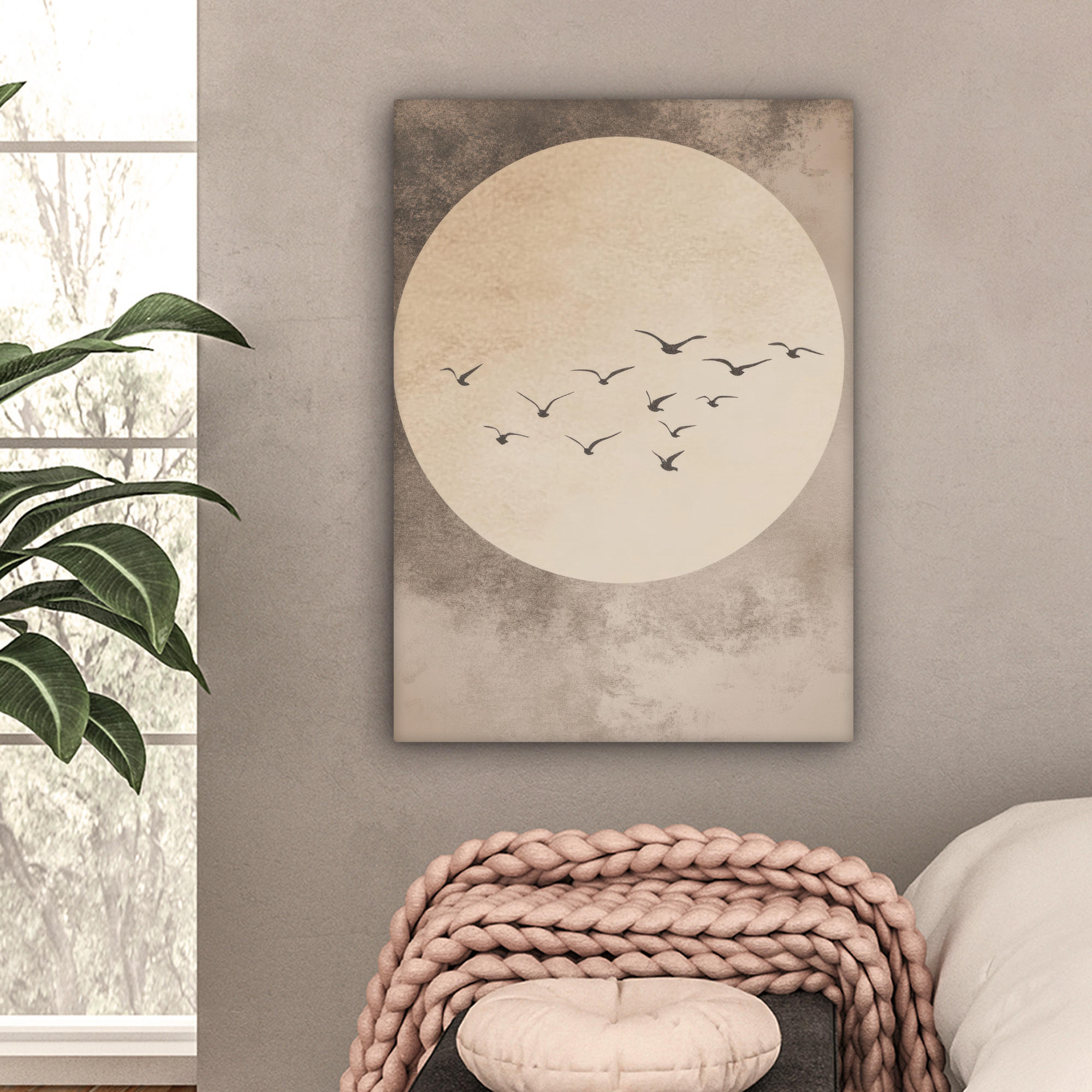 LEINWANDBILD Vogel - Beige - Japanisch 60x80 cm - Taupe, Textil (60/80cm) - MuchoWow