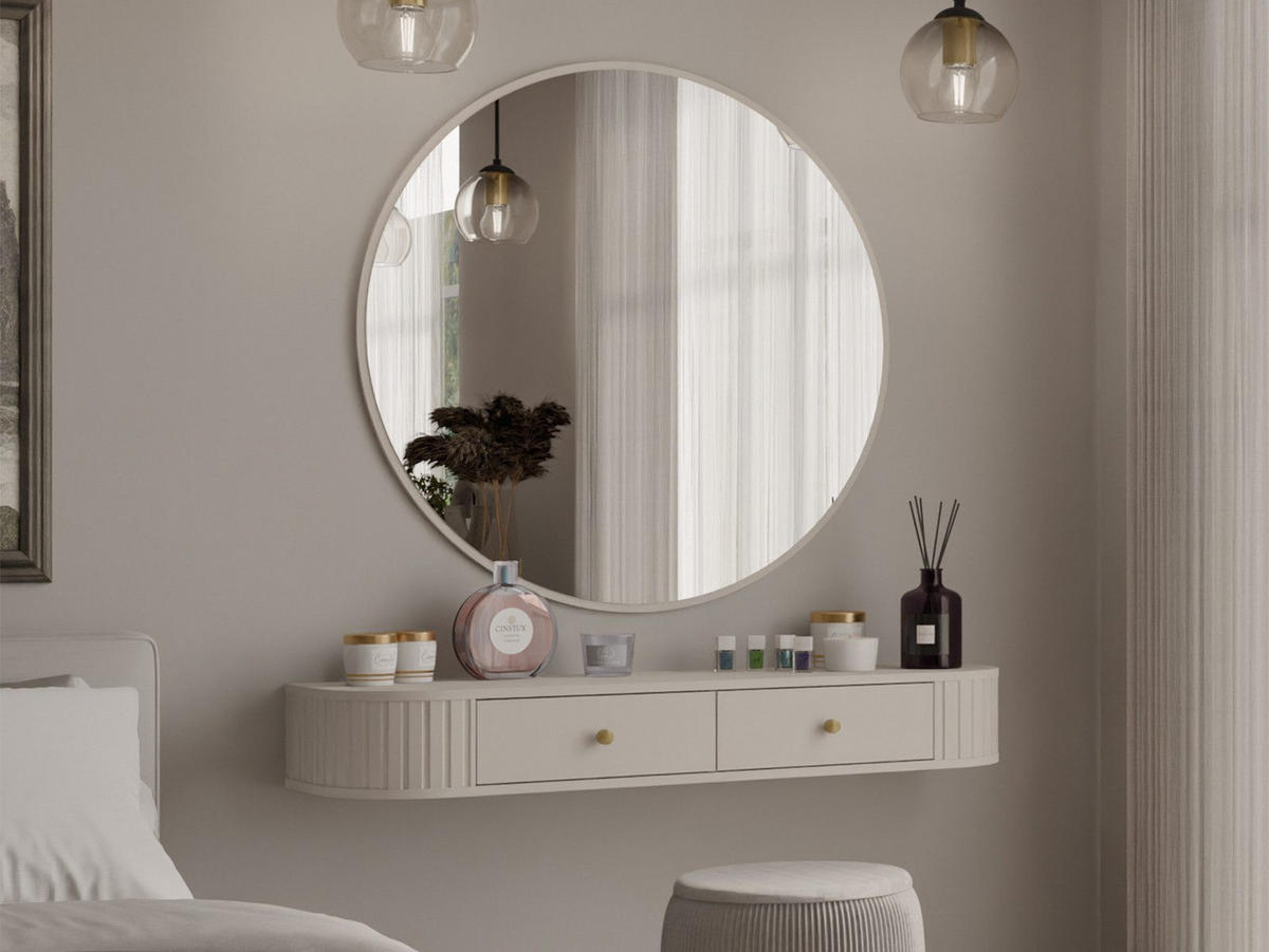 SCHMINKTISCH mit Rund Spiegel OVI Beige - Beige, Holzwerkstoff (100/17/42cm) - Compleo24