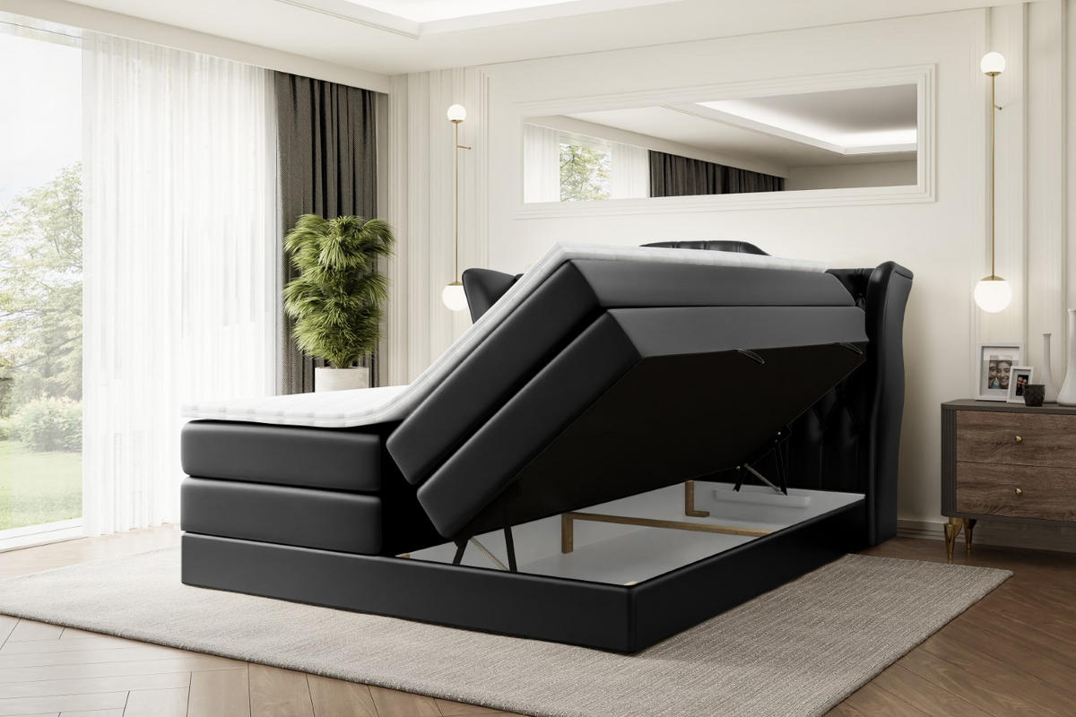 BOXSPRINGBETT VILA KING - 160x200 - H3/H4 - Schwarz Hochglanz - Schwarz Hochglanz, Holzwerkstoff (160/200cm) - ALTDECOR