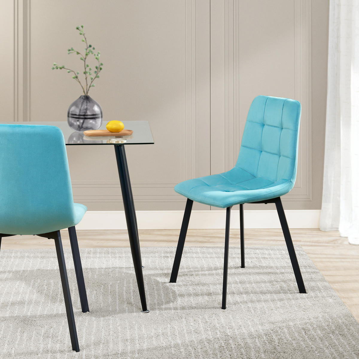 ESSZIMMERSTUHL Lexnitz im 2er-Set - Hellblau, Metall (44/89/52cm) - [en.casa]