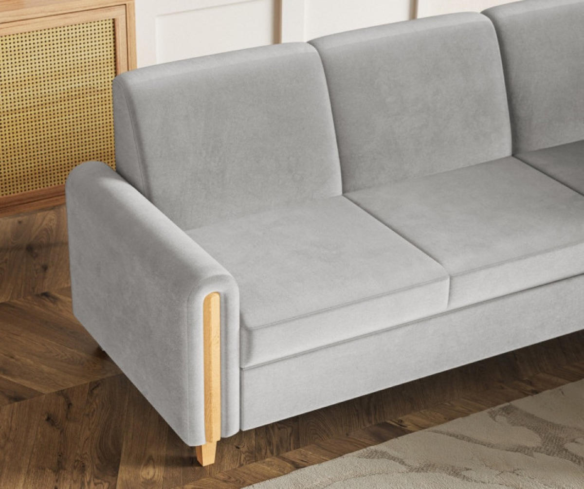 ECKSOFA Hellgrau FLORA Hydrophobes Gewebe Rechts Ausziehbar - Hellgrau/Grau, Textil (172/236cm) - Sepro Meble