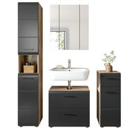 BADMÖBEL-SET 4-teilig Schwarz matt, Eiche Nox 150 x 185 cm, mit viel Stauraum und Vollauszug - Eichefarben/Schwarz, Glas/Holzwerkstoff (150/185/30cm) - Inn.Furn