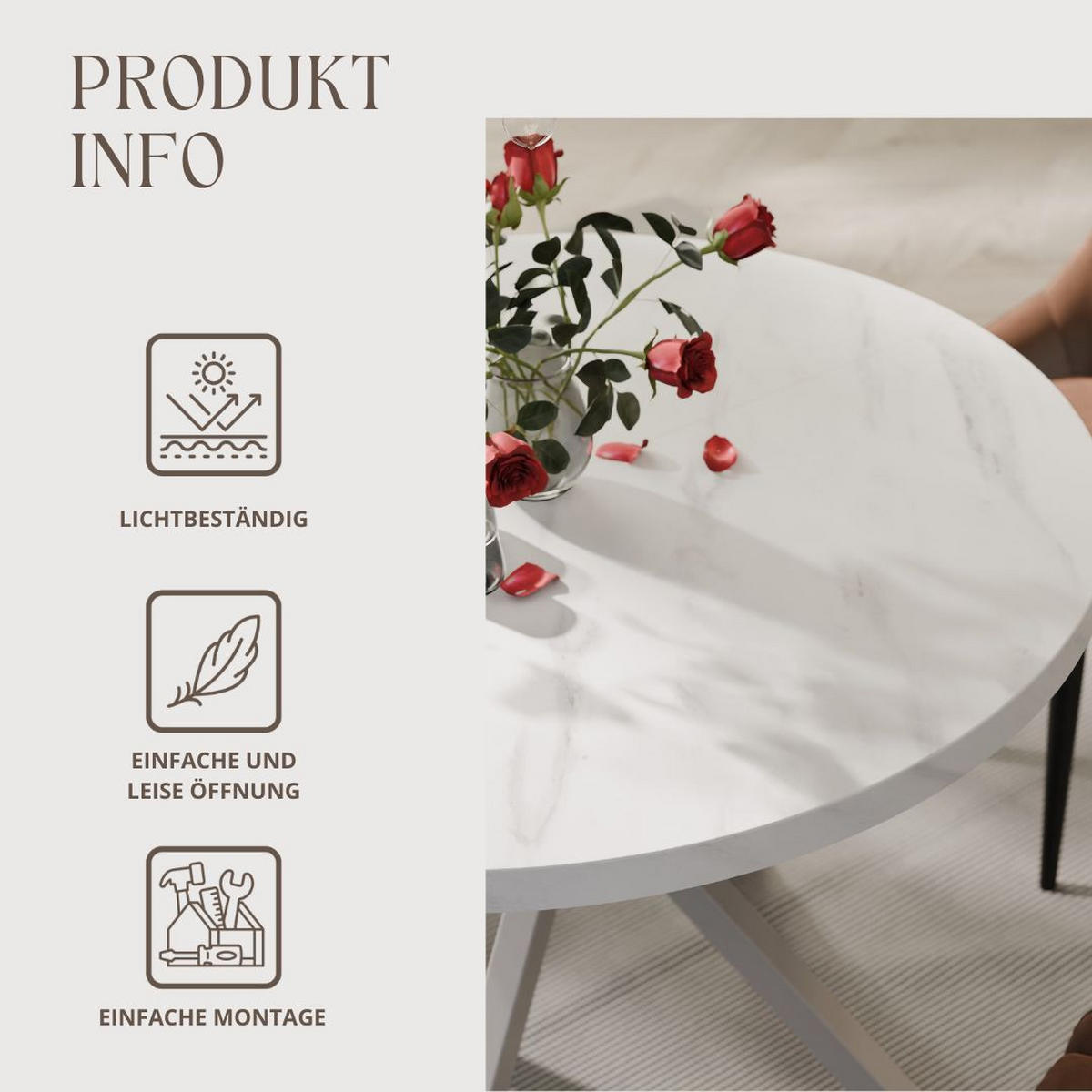 AUSZIEHTISCH MILTON 100-176/76 cm mit Metallgestell, Kaschmir / Bianco Marmor - Kaschmir/Weiß, Holzwerkstoff/Metall (100/100/76cm) - Idohome