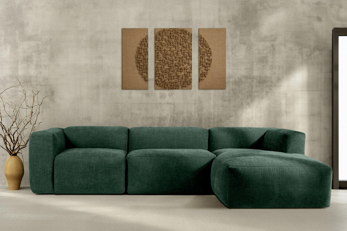 ECKMODULSOFA-RECHTS BUFFO mit extrem weicher und bequemer Sitzfläche, Gewebestoff, maritim - Grün, Textil (297/180cm) - KONSIMO®