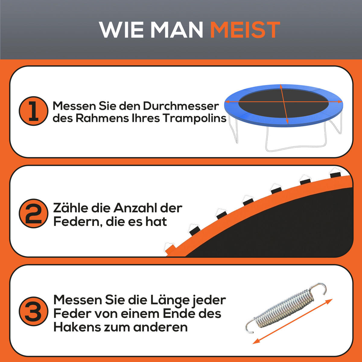 TRAMPOLINSPRUNGTUCH Sprungtuch für Trampolin, Ø323 cm, Sprungmatte Schwarz - Orange, Kunststoff (323/323cm) - SPORTNOW