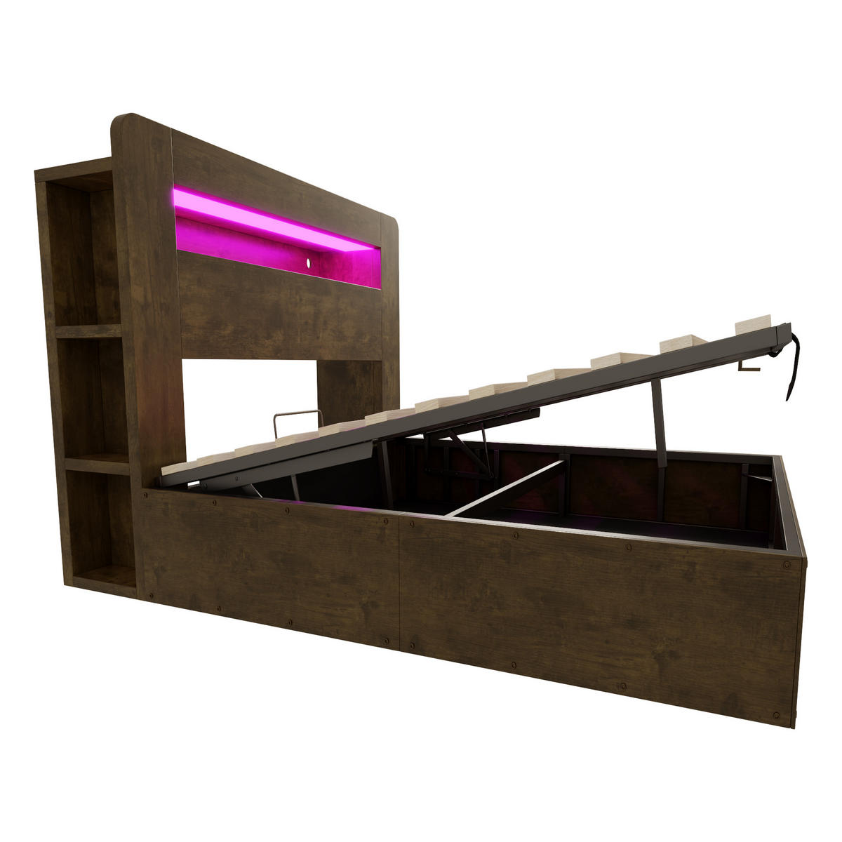 STAURAUMBETT 140/200 cm DE-32617 mit hydraulischem Stauraum und LED-Kopfteil Vintage-Holz - Naturfarben, Holzwerkstoff (140/200cm) - ComfortXL