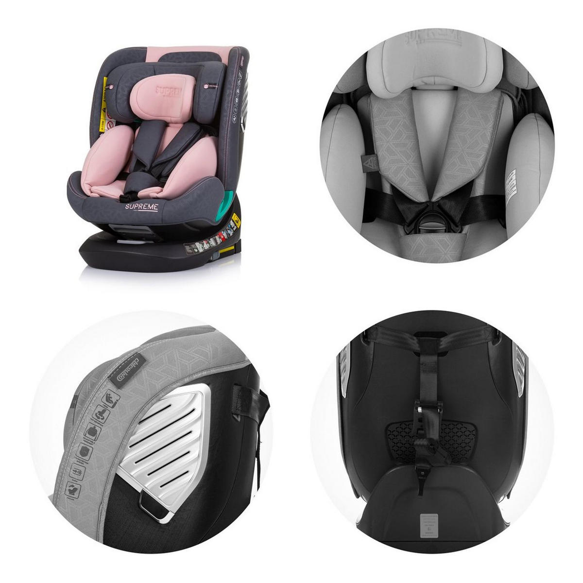 KINDERSITZ i-Size Supreme rosa (40-150 cm) verstellbar 360° drehbar Isofix - Rosa, Kunststoff (44/75/45cm) - Chipolino