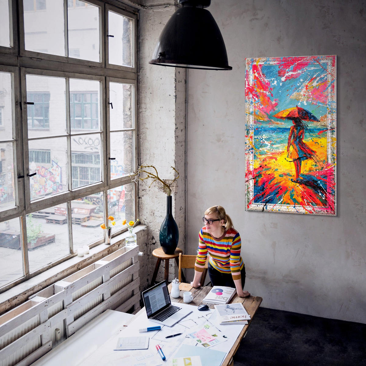 GEMÄLDE Sonne entgegen Schattenfugenrahmen Weiß 160x80 cm - Weiß, Holz (160/80cm) - YS-art gallery