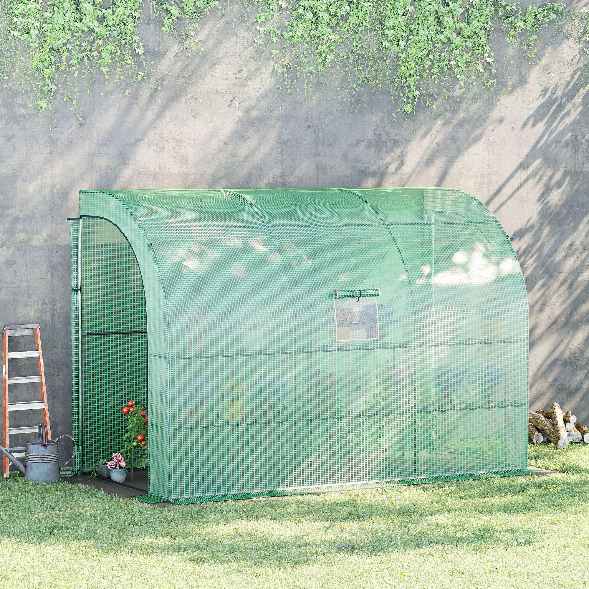 GEWÄCHSHAUS, 300L x 150B x 213H cm - Grün, Kunststoff/Metall (150/213/300cm) - Outsunny