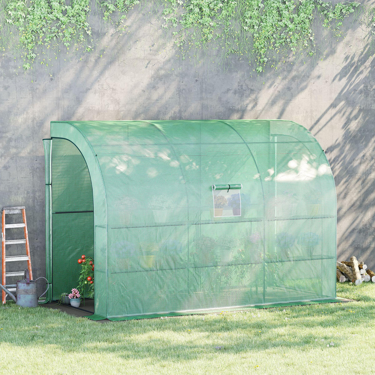 GEWÄCHSHAUS, 300L x 150B x 213H cm - Grün, Kunststoff/Metall (150/213/300cm) - Outsunny