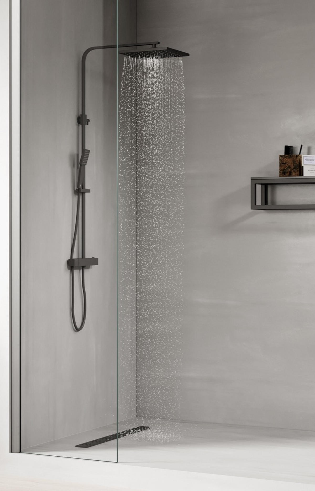 DUSCHSET Levu Schwarz Messing - Thermostat - Schwarz, Metall (8/26/71cm) - Badplaats