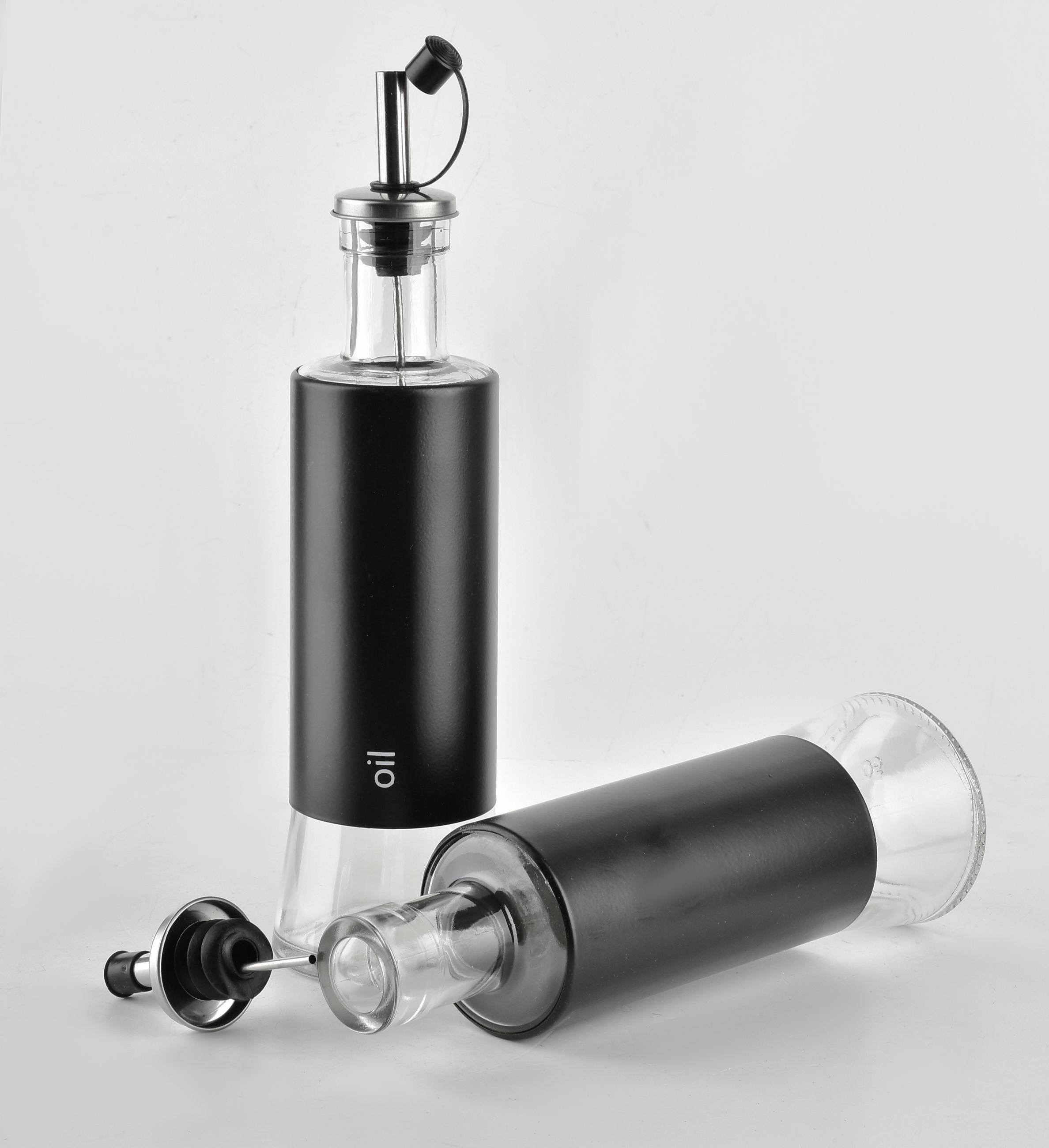 ÖL-/ESSIGFLASCHE Basic schwarz 2er Set 6.5/6.5/24 cm Glas - Schwarz, Glas (6.5/24/6.5cm) - Mondex