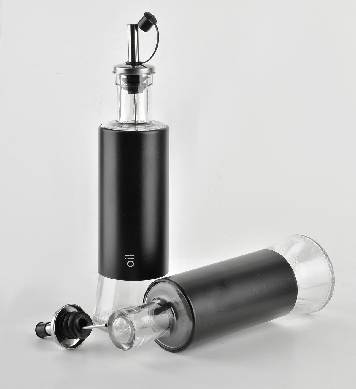 ÖL-/ESSIGFLASCHE Basic schwarz 2er Set 6.5/6.5/24 cm Glas - Schwarz, Glas (6.5/24/6.5cm) - Mondex
