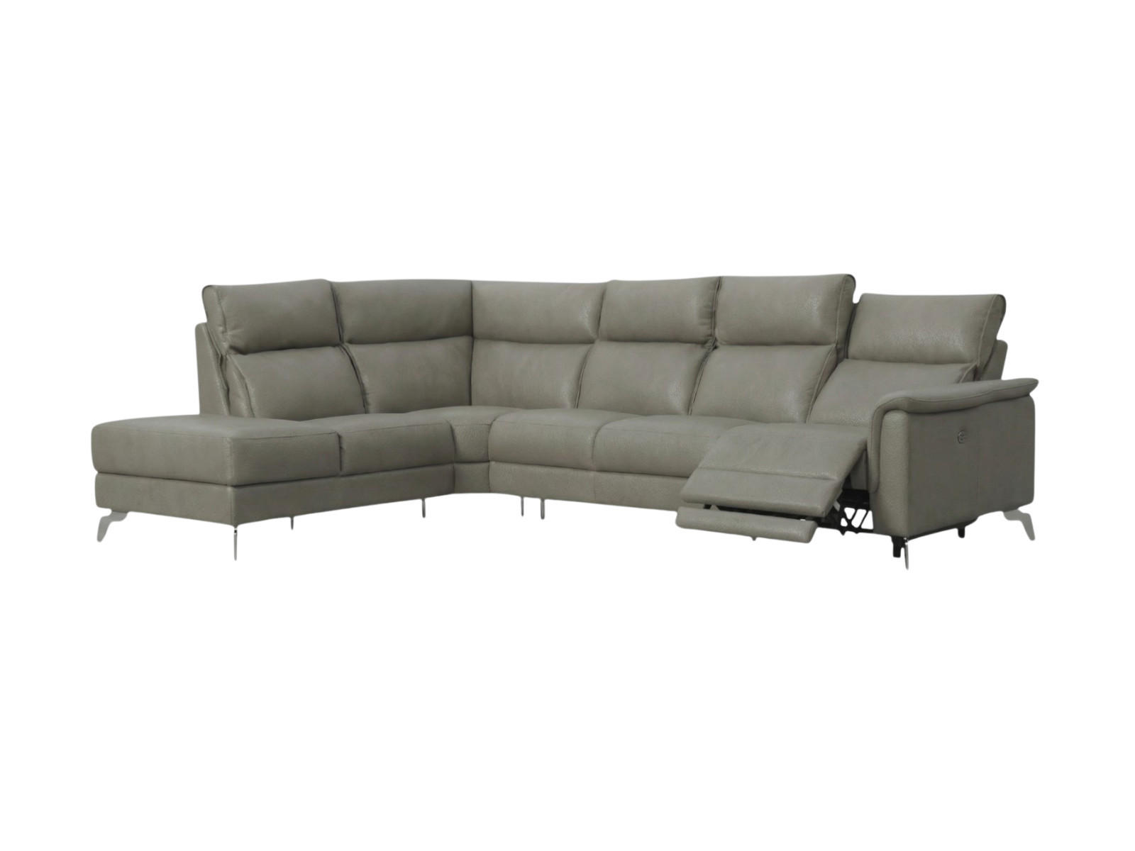 ECKSOFA Borea Echtleder mit 1 x Relaxfunktion Perlgrau - Hellgrau, Leder/Metall (220/310cm)