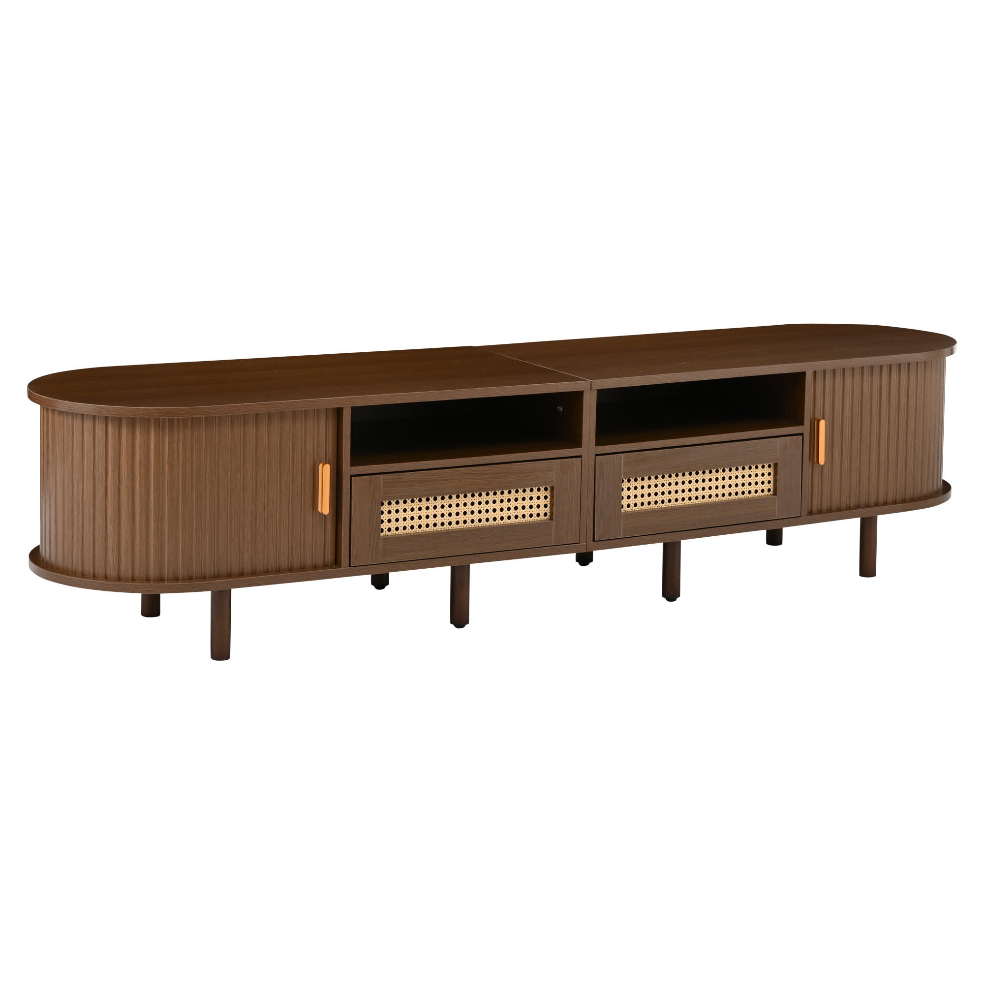 LOWBOARD DE-40377 2 Rattan-Schubladen mit Schiebetüren Nussbaum - Walnussfarben, Holzwerkstoff (170/40/40cm) - ComfortXL