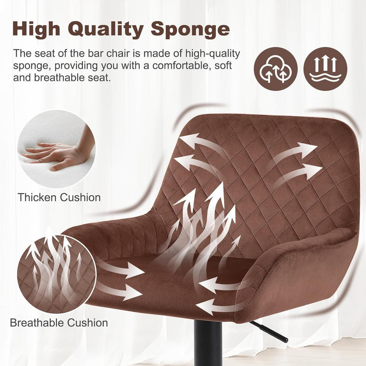 BARHOCKER 3er Set Samt Braun Höhenverstellbar Drehbar - Braun, Textil (51/110/38cm)