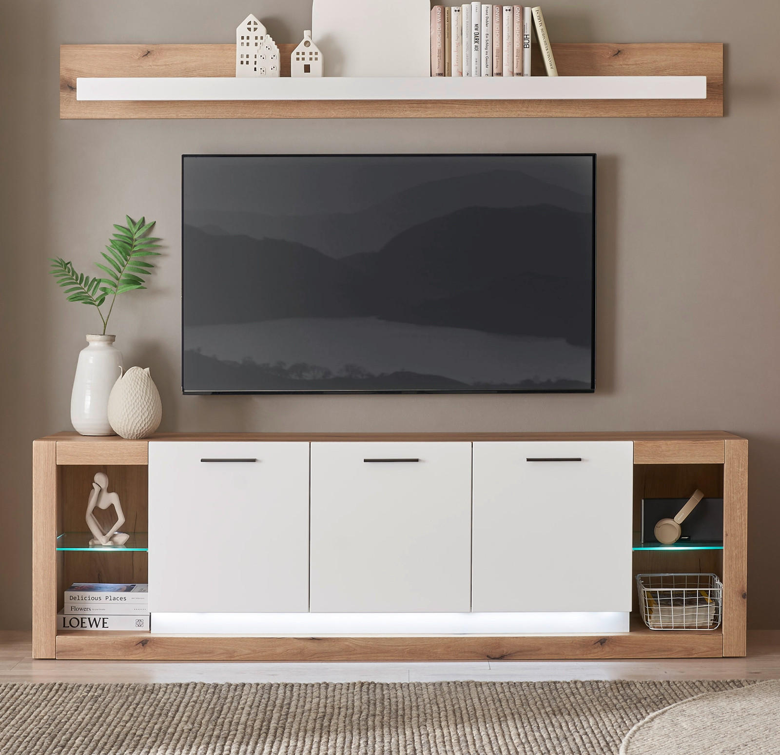 Furn.Design WOHNZIMMER-SET Weiß, Eiche 198cm × 43cm × 170cm
