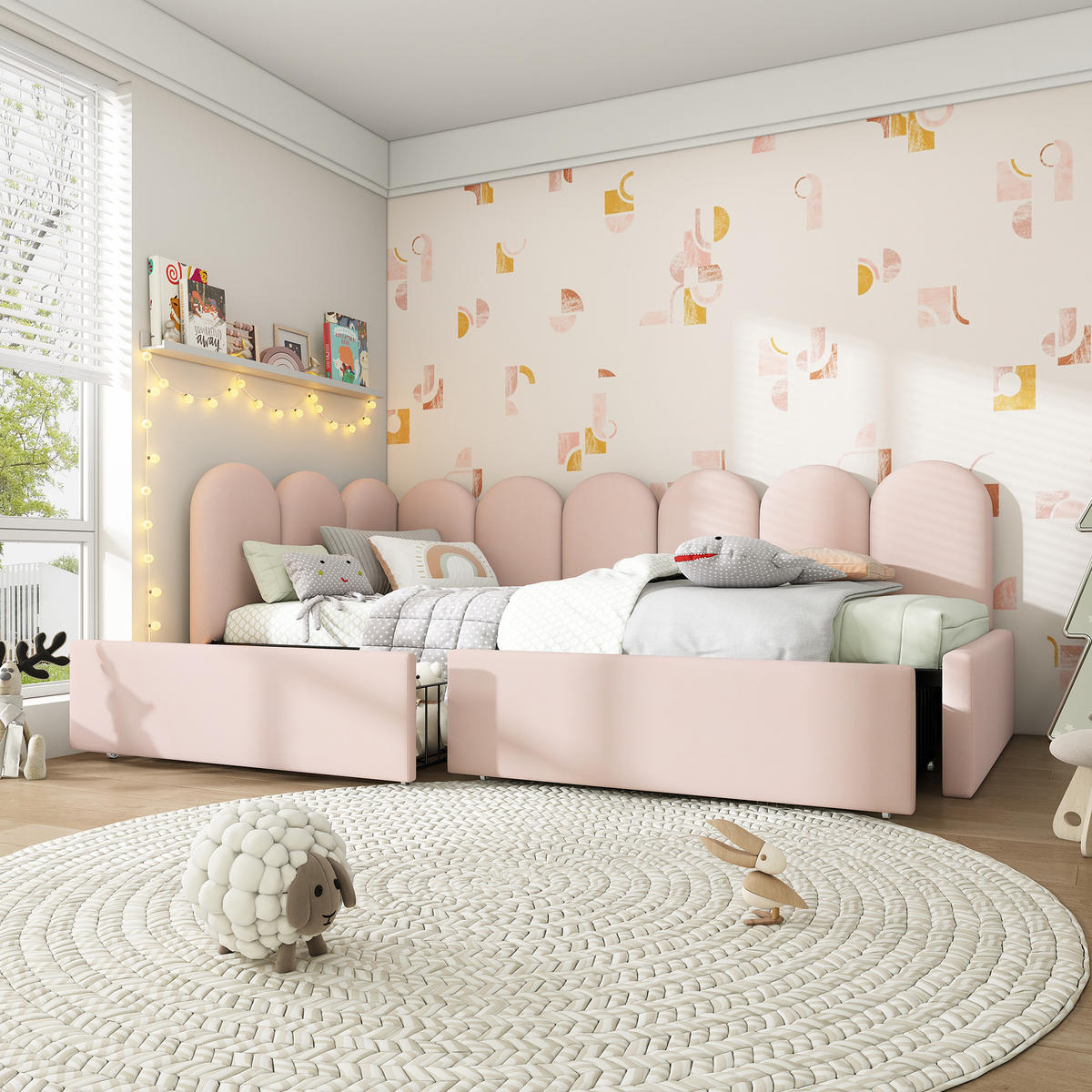 POLSTERBETT 90/190 cm Rosa mit Schubladen Stauraumbett aus Samt - Rosa, Textil (90/190cm) - OKWISH