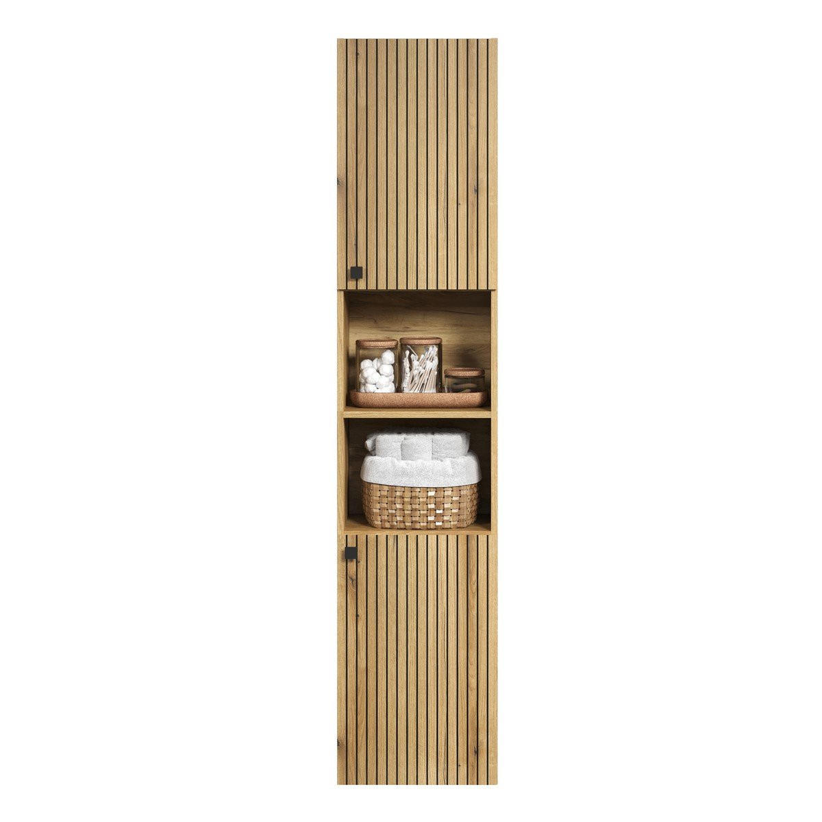 BADEZIMMERSÄULE mit Rillen, 2 Türen und 2 Fächern - purebliss 112/15/44,5 cm - Eichefarben, Holzwerkstoff (40/186/31cm) - Trendteam