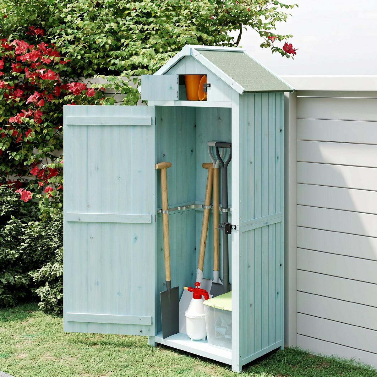 GARTENSCHRANK DE-09237 Hellblau - Hellblau, Holz (54.2/179/77cm) - ComfortXL