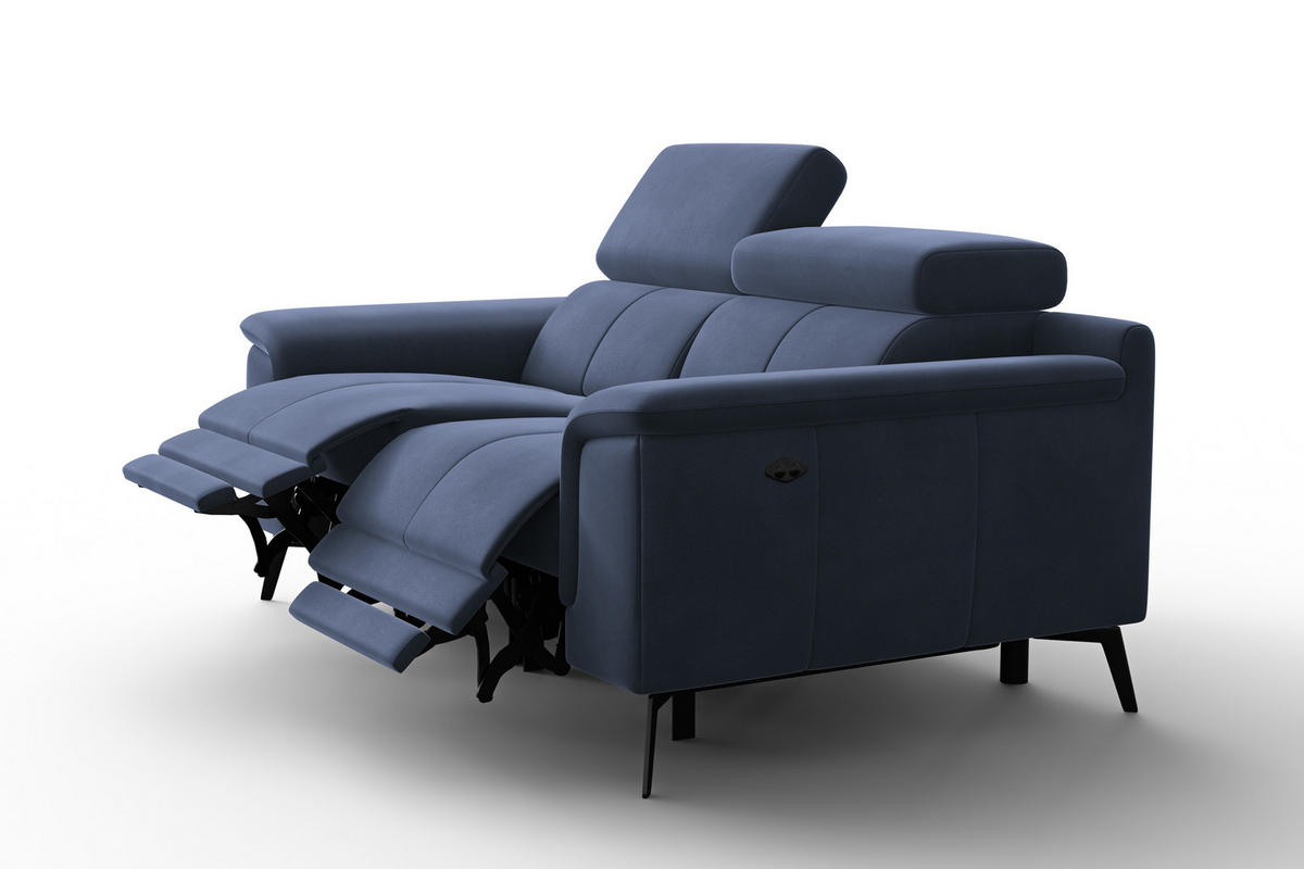SOFA RELAX FIERO 2-Sitzer, Marineblauer Veloursstoff - Blau/Schwarz, Holz/Textil (170/82/103cm) - Courtois Laville