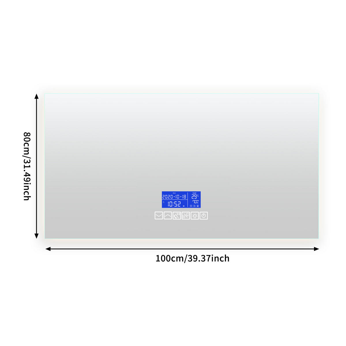 BADEZIMMERSPIEGEL mit LED, Rechteck 80 x 100 cm, Anti-Beschlag, Temperaturanzeige und 3 Anpassbare Helligkeit - Transparent, Glas (100/4/80cm)