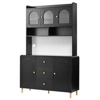BUFFET 120x40x190 cm Schwarz mit Fluted Glas & Lochplatte - Schwarz, Holzwerkstoff (120/190/40cm) - Modfu