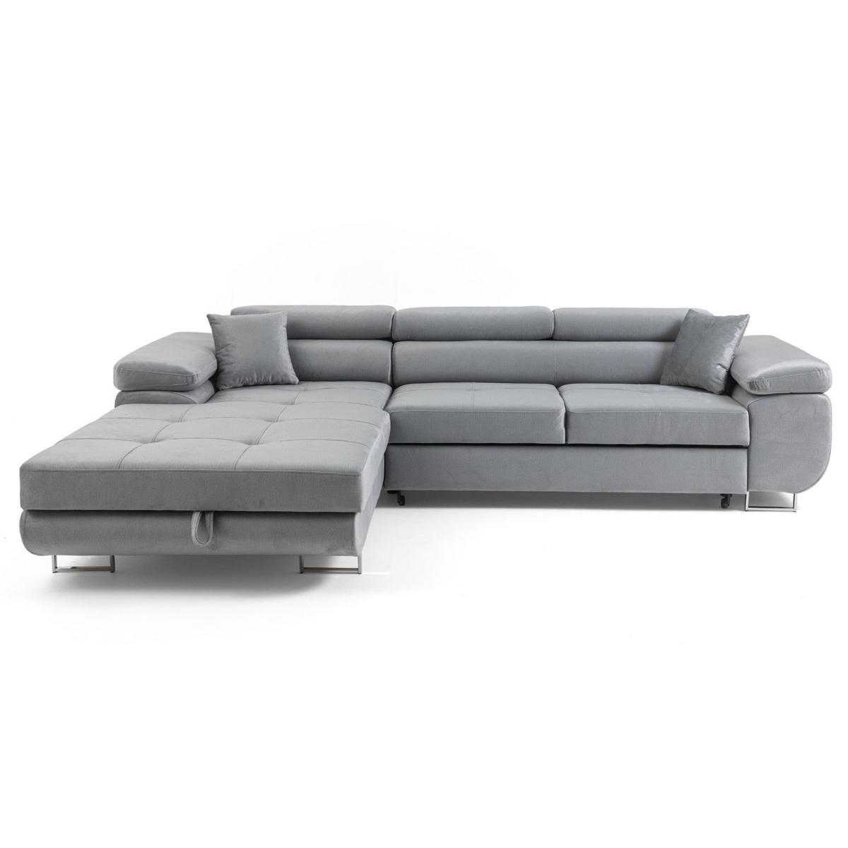 ECKSOFA ALONZO L Links mit Schlaffunktion 125x195 Velours Hellgrau - Silberfarben/Hellgrau, Holz/Textil (275/203cm) - Muffo