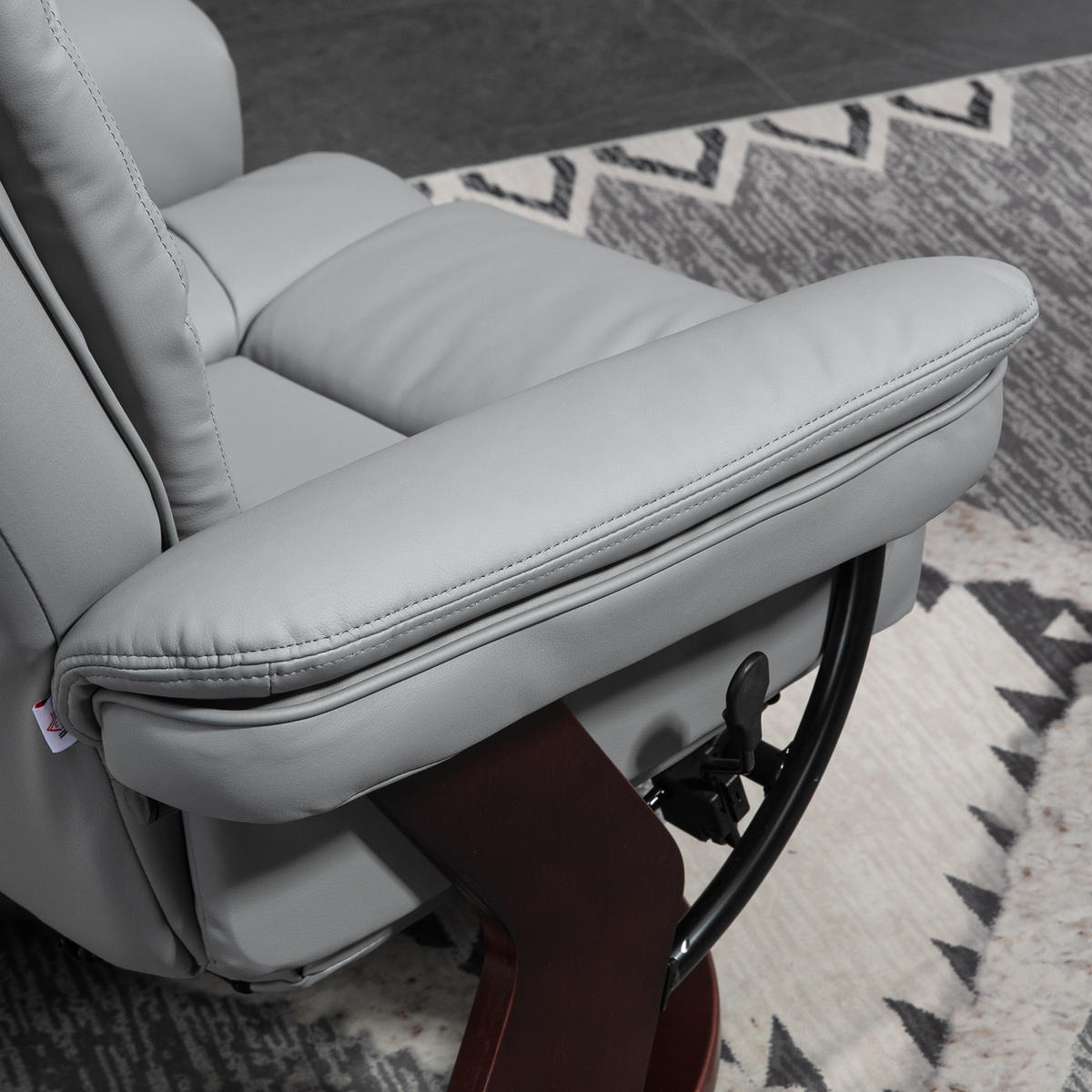 RELAXSESSEL mit Hocker 360°Drehbarer Fernsehsessel mit Liegefunktion Kunstleder - Braun/Grau, Leder/Holz (82/106/85cm) - HOMCOM