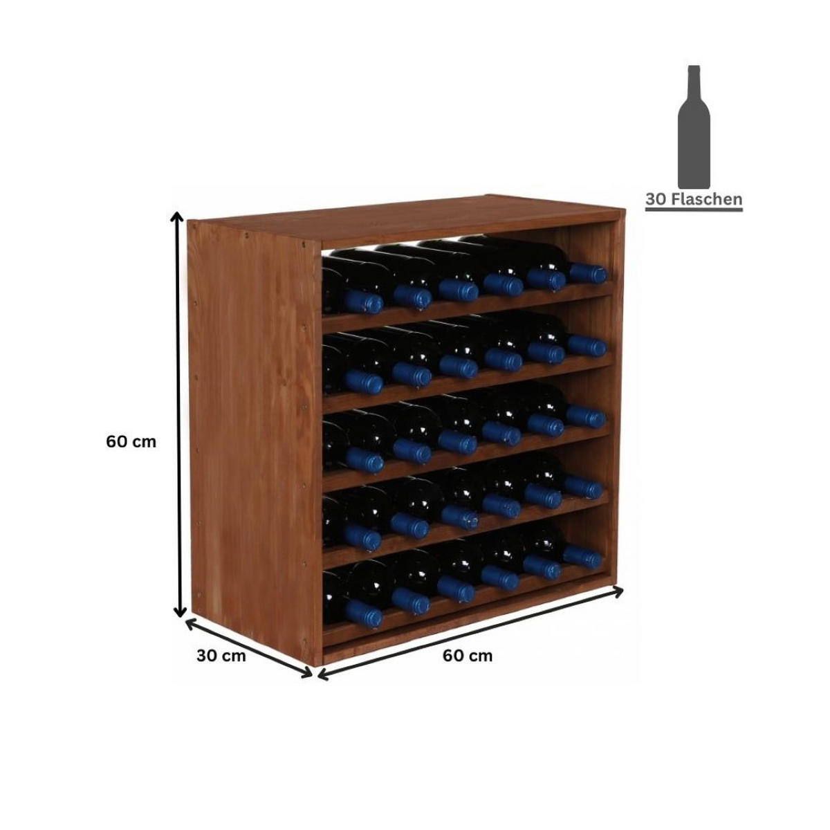 WEINREGAL Vincellar Mod 60x60x30 cm Standard Modul Für 30 Flaschen Massives Kiefernholz Braun Geölt - Braun, Holz (60/60/30cm) - PROREGAL