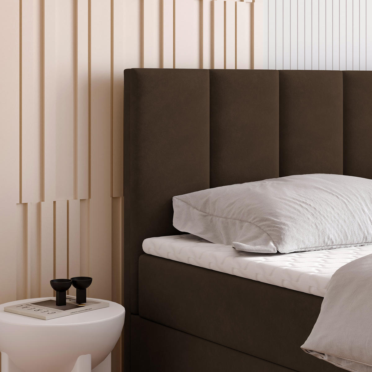 BOXBETT MERIL 160x200 cm mit Matratze und Topper - Braun - Braun, Holz (160/200cm) - MASSENO