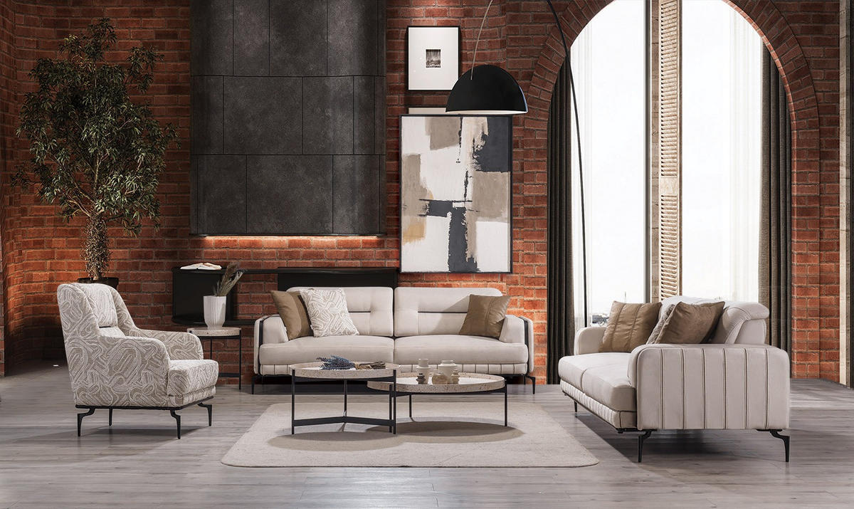 SITZGARNITUR Note Creme Stellvariante:3+2+1 - Creme, Holz (227/82/97cm) - Villa Möbel