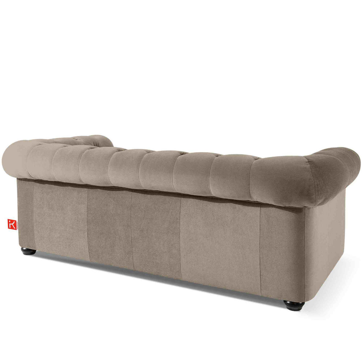 3-SITZER-SOFA GRAVO Chesterfield, Velours - Wengefarben/Beige, Leder/Holz (202/72/95cm) - KONSIMO®