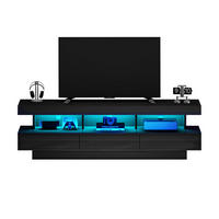 TV-LOWBOARD aus Spanplatte 160x38x50,5 cm Schwarz Hochglanz mit LED-Beleuchtung und 3 Glasfächern - Schwarz, Holzwerkstoff (160/50.5/38cm) - IVMEU