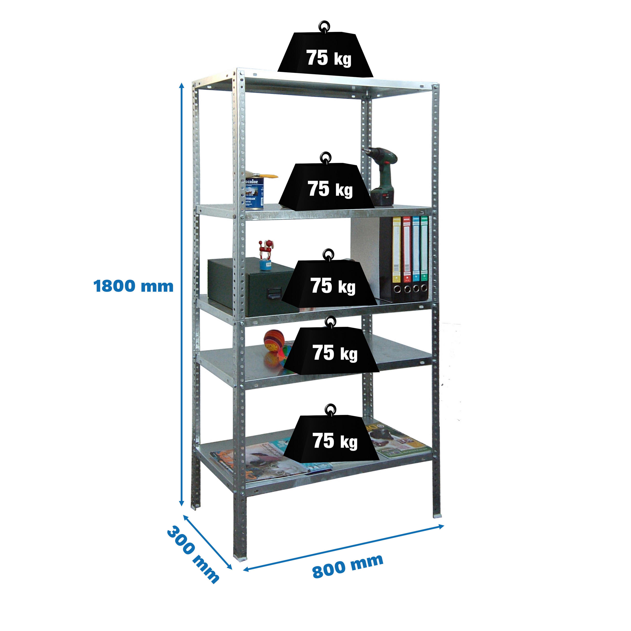 SCHRAUBREGAL PANDA | HxBxT 180x80x30cm | Fachlast 75kg | Verzinkt - Silberfarben, Metall (80/180/30cm) - PROREGAL