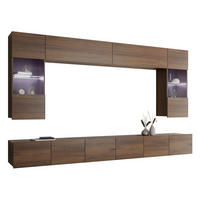 WOHNWAND Calabrini I mit blauer LED Beleuchtung - Nussbaumfarben, Holzwerkstoff (300/34/43cm) - MIRJAN24