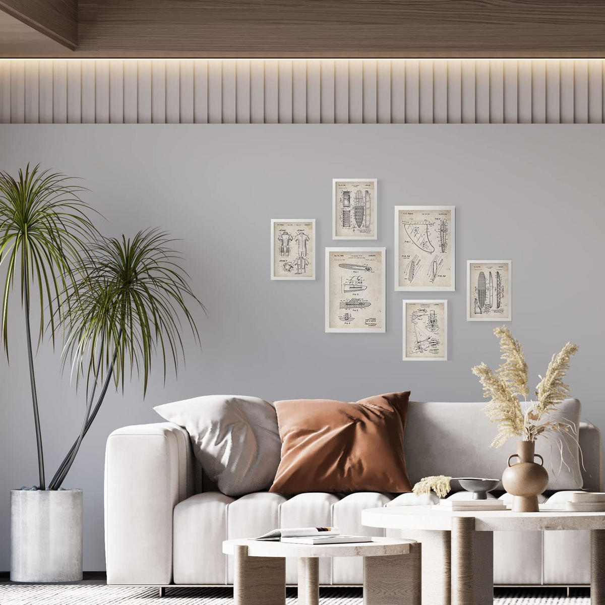 POSTER Set Mit 6 Plakaten Mit Surfen Patenten Im Vintage Stil A3 & A4 Schwarzer Rahmen - Schwarz, Papier (29/3cm) - Nacnic