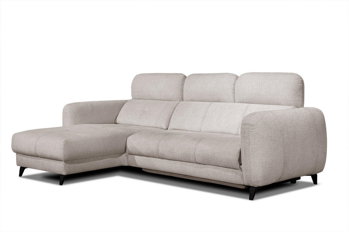 ECKSOFA SVEN 3-Sitzer, 1 Relax XL, verstellbare Kopfstützen, creme - Creme/Schwarz, Holzwerkstoff/Textil (256/163cm) - Courtois Laville
