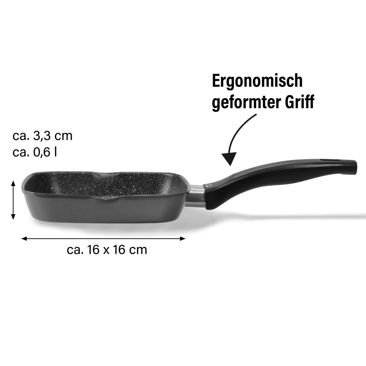 GRILL-ECKPFANNE - Schwarz, Metall (16cm) - Stoneline