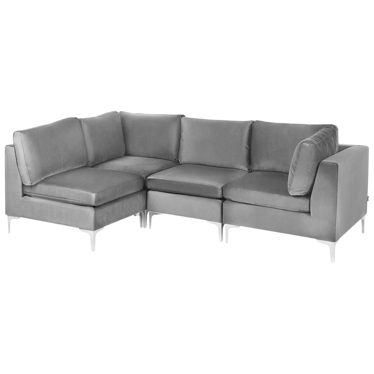 ECKSOFA Modul 4-Sitzer rechtsseitig Grau Samtstoff Evja - Dunkelgrau, Textil (235/150cm) - Beliani
