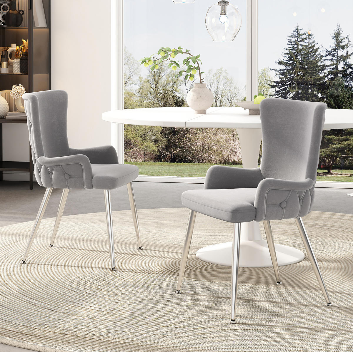 ESSZIMMERSTUHL Samt Grau mit Metallbeinen 2er-Set - Grau, Metall (47/85/49cm) - Meubliv
