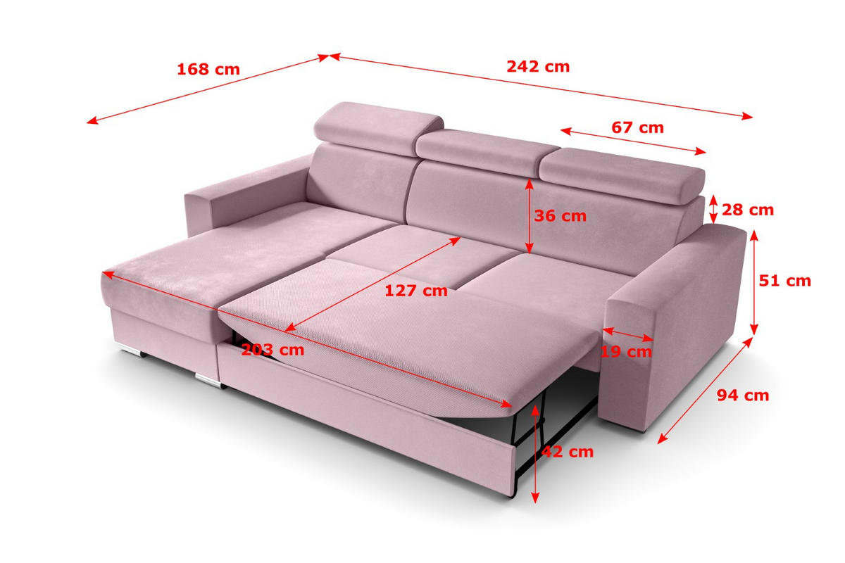 ECKSOFA in L-Form Corner Sofa Bett Eckcouch Couch Wohnlandschaft Cauchsofa FIX - 242x168 cm Rosa - Rosa, Holzwerkstoff/Kunststoff (242/168cm) - ALTDECOR