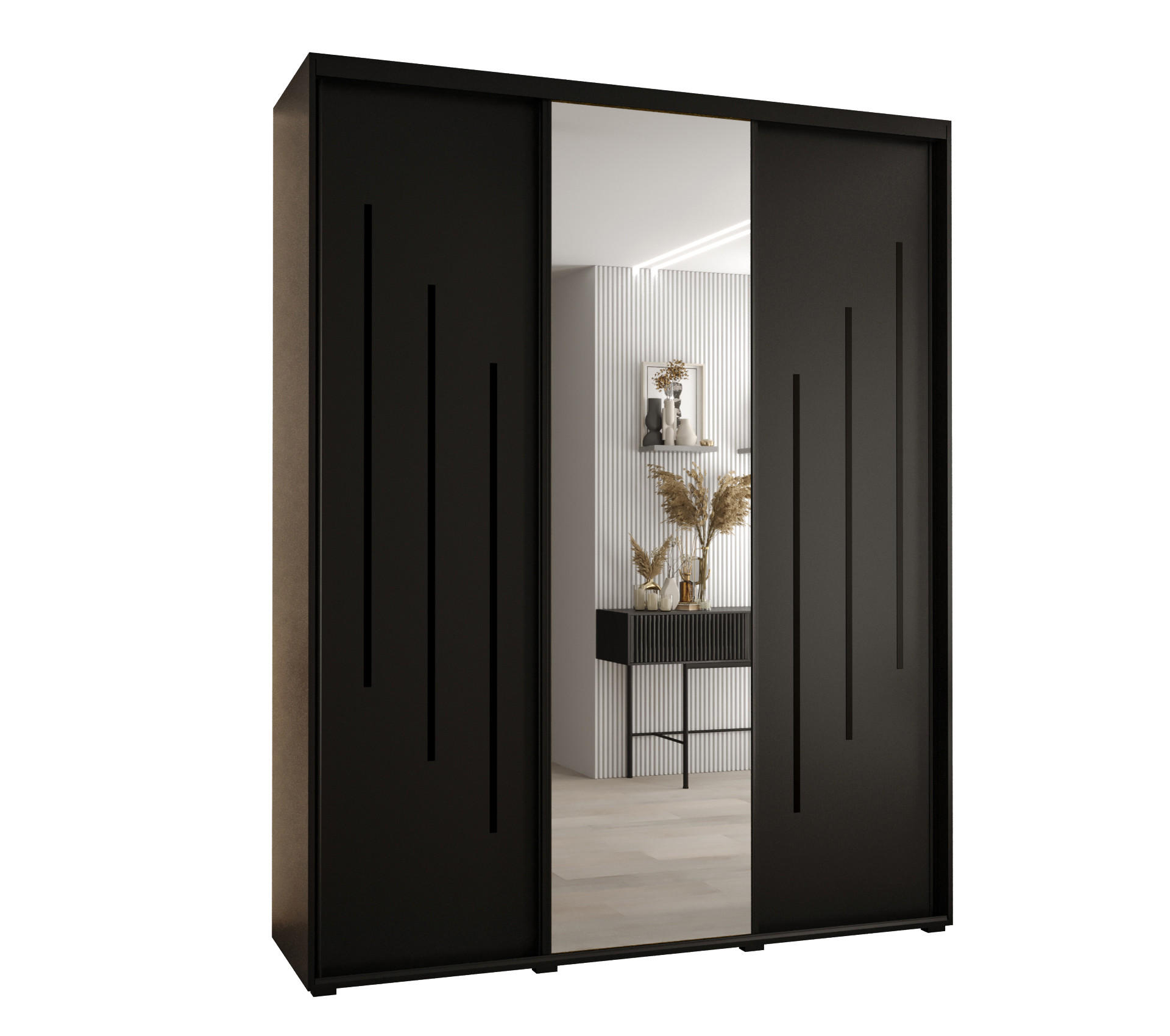 Abiks Möbel Schwebetürenschrank Schwarz, Schwarz, Schwarz 200x235x60 cm