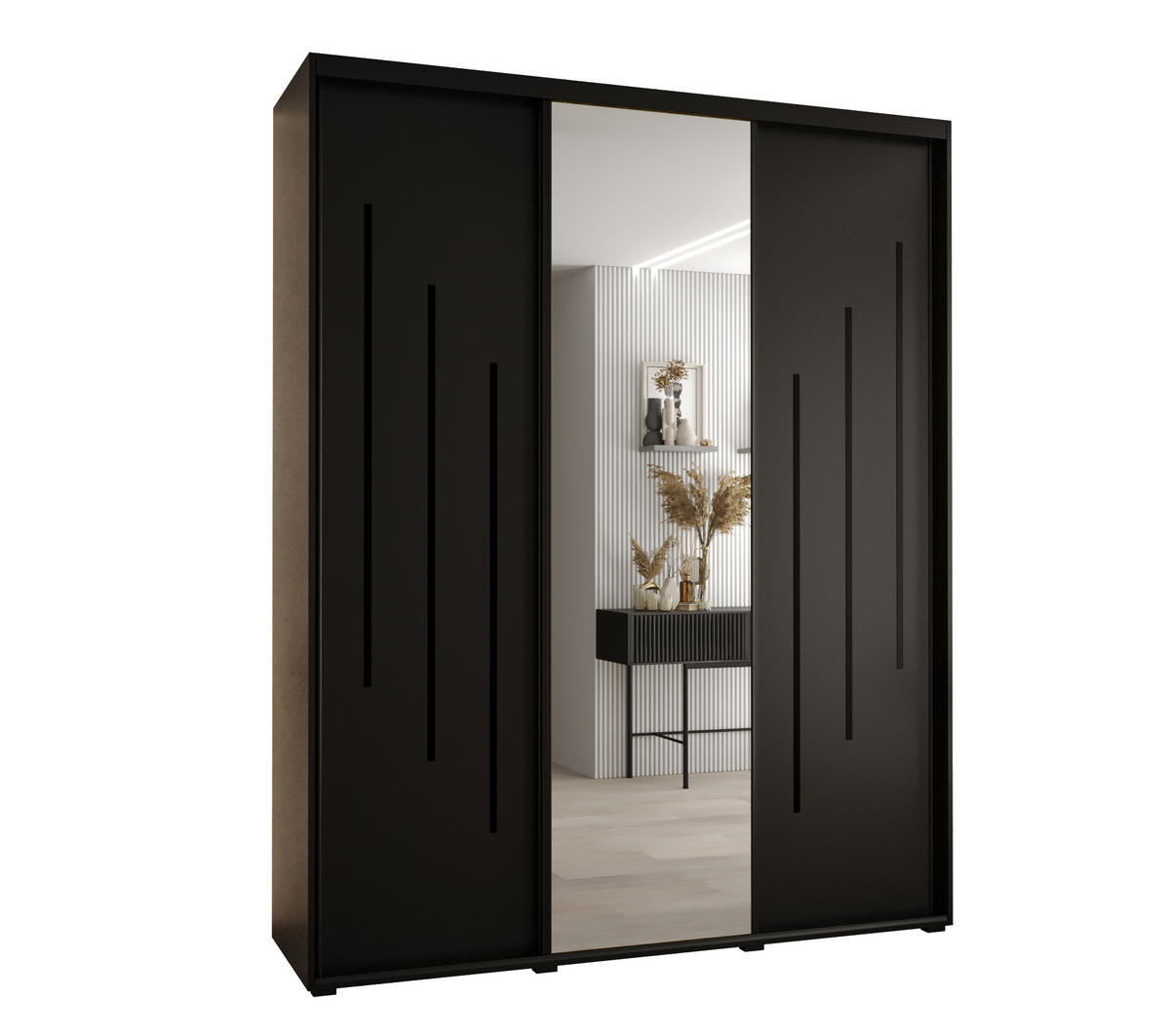 SCHWEBETÜRENSCHRANK 235,2/190/60 3-türig - Schwarz, Holz/Metall (190/235/60cm) - Abiks Möbel